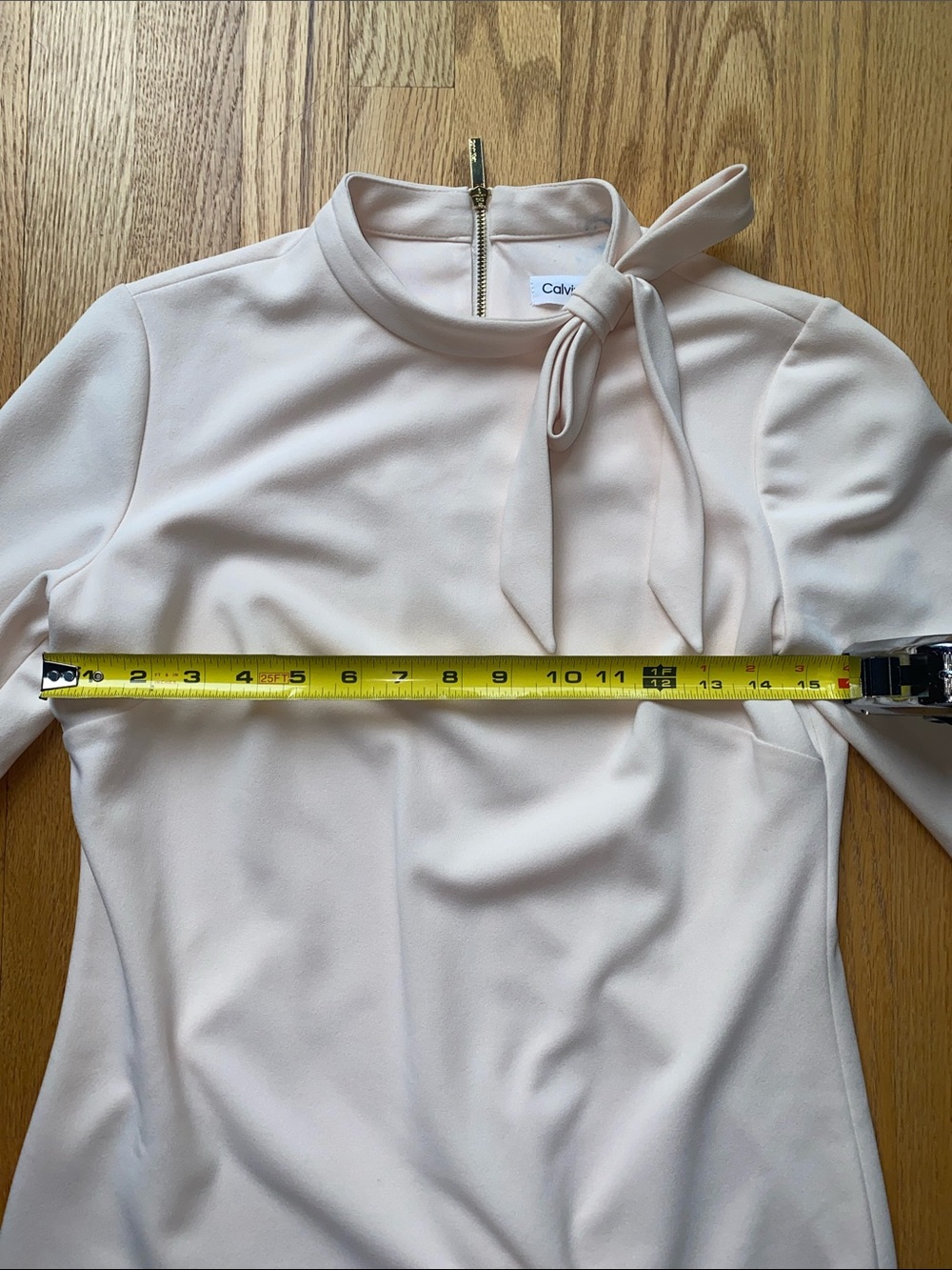 Calvin Klein Blush Pink Long-Sleeve Tie-Neck Shift Dress - Picture 5 of 8